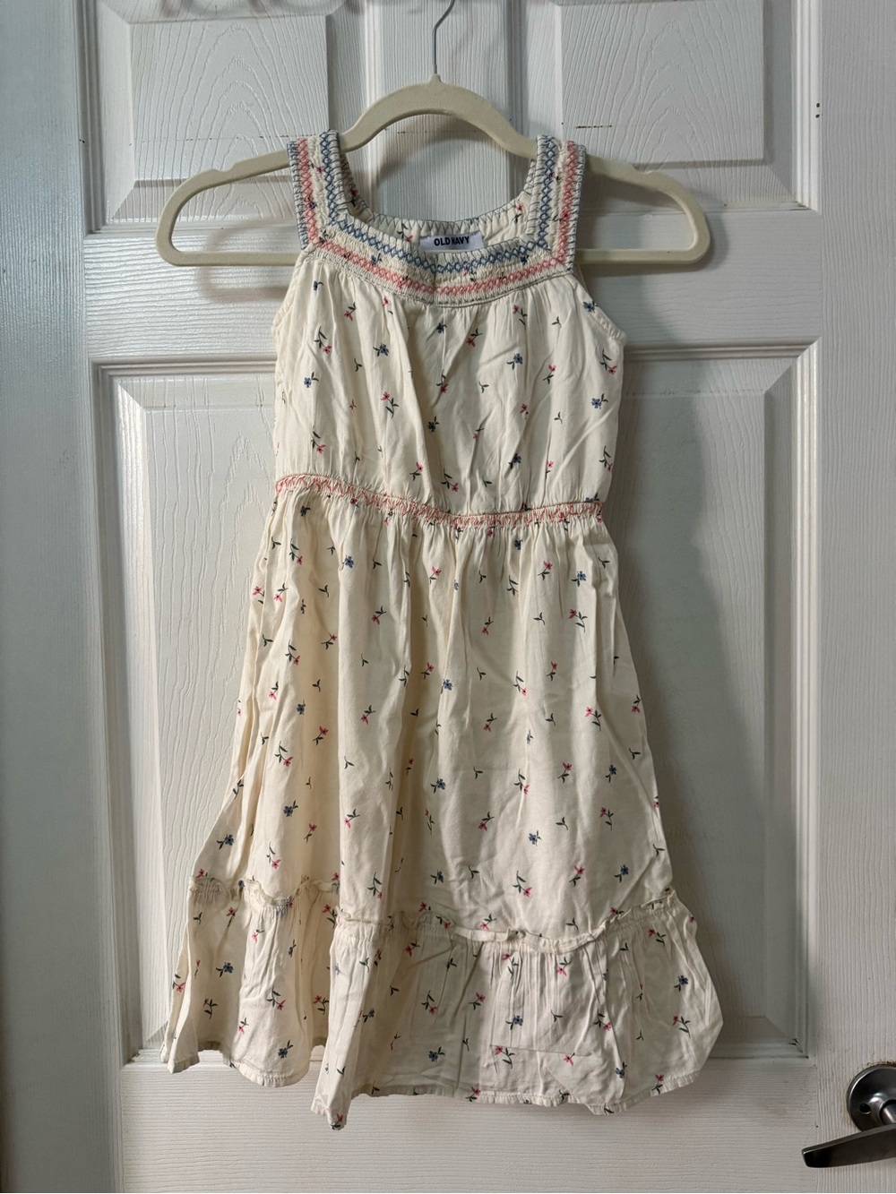 Old Navy Cream Floral Smocked Sundress with Pink & Blue Accents